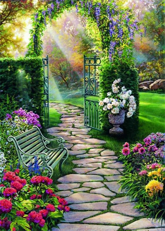 maaginen puutarha penkki kiipeilykasveja