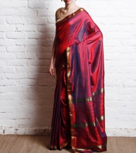 Tiszta selyem Maheshwari Saree Maroon