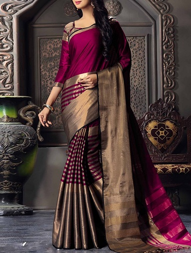 Lilla Maheshwari bomuldssilke Saree