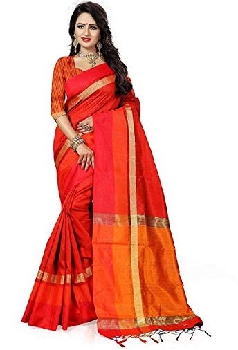 Rød og orange traditionel Maheshwari Saree