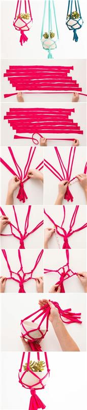 macrame roikkuu kori DIY ideoita kirkkaissa väreissä