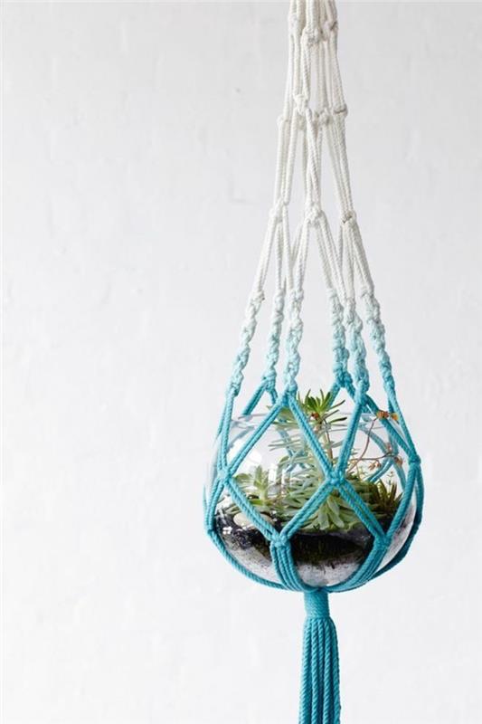 macrame -riippukori valkoinen sininen