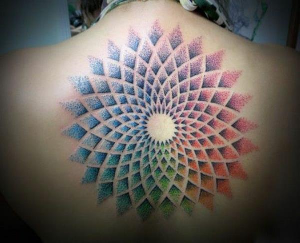 mandala tatuointi lotus mandala takaisin värikäs