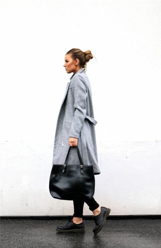 takki harmaa naisten muodin trendit syksyn muoti pitkä takki