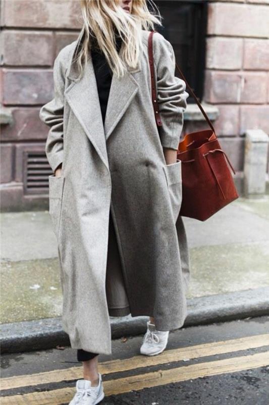 takki harmaa naisten muodin trendit syksyllä muoti ylimitoitettu takki