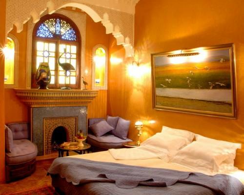 marokkolaisen makuuhuoneen sisustusideoita keltainen garish