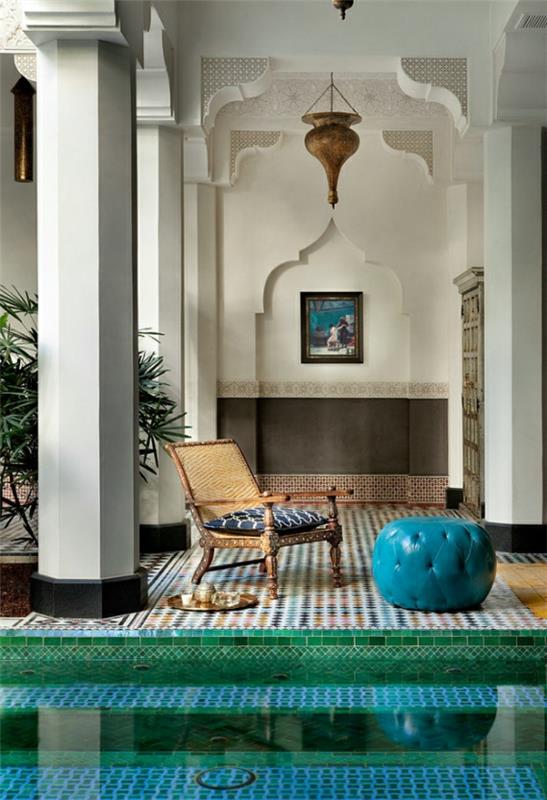 marokkolainen talo pyöreä nahkainen jakkara turkoosi