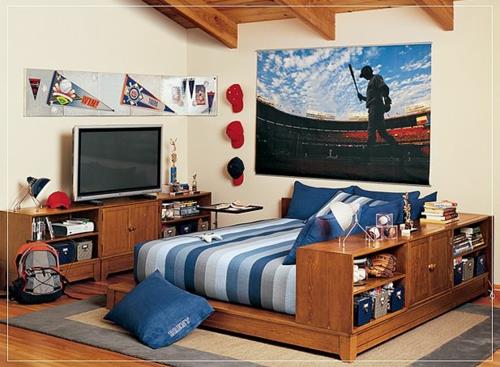 maskuliininen pojan siniset raidat värisuunnittelu nuorten huoneen sängyn patjalle