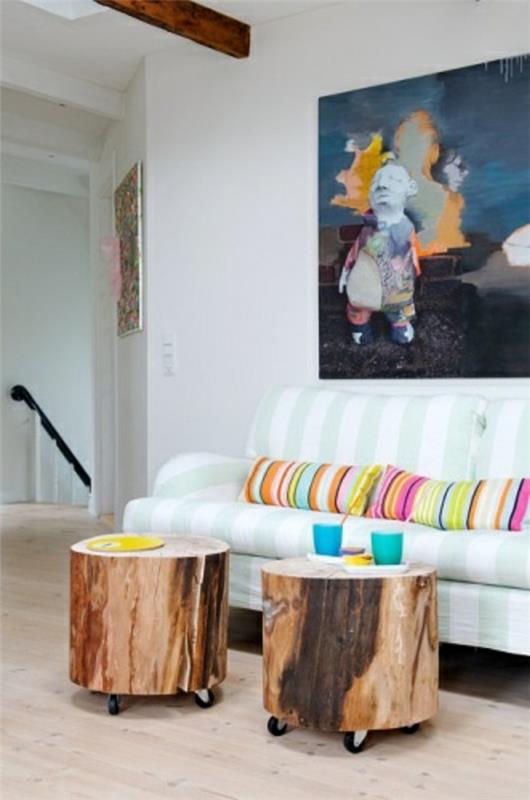 massiivipuiset sohvapöydät, jotka on valmistettu puunrunko -sohvatyynyistä