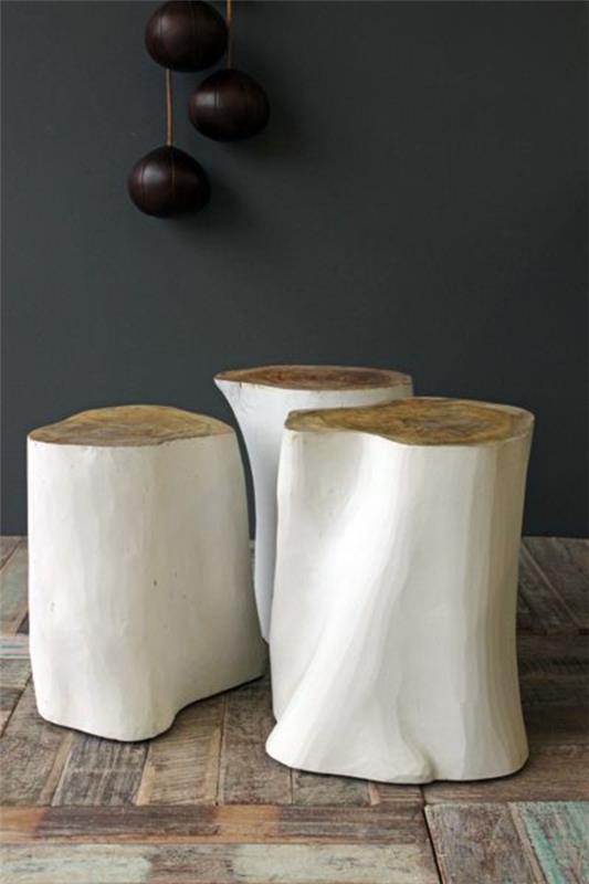 massiivipuu sohvapöydät puunrunko kiiltävä valkoinen