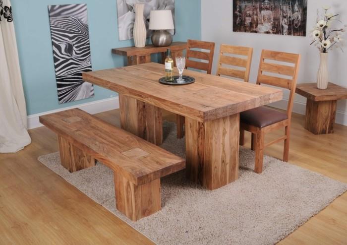 massiivipuiset huonekalut ruokasali yksinkertainen matto seinäkoriste ideoita sivupöytä