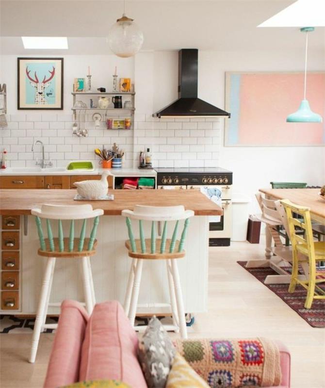 huonekalut värikäs oloideoita keittiö avoin suunnitelma