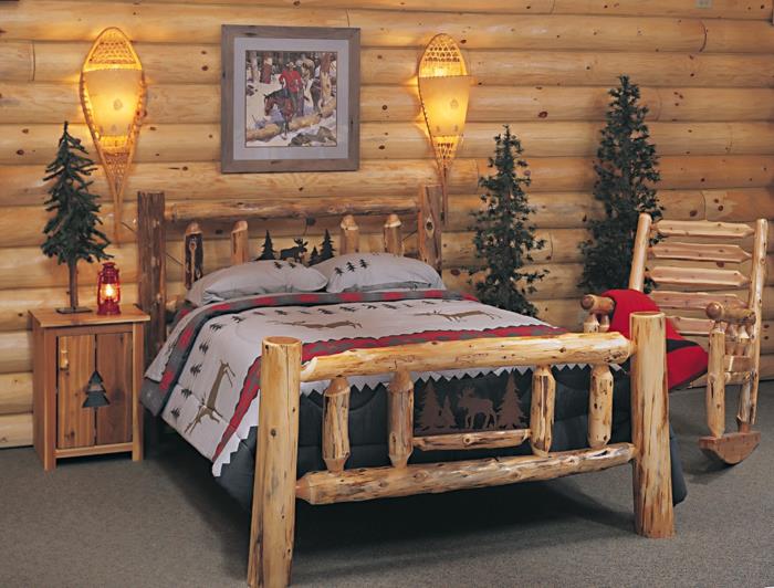 huonekalut maalaistyylinen makuuhuone puinen sänky puinen seinä kaunis seinäkoriste