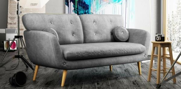 huonekalut retro hieno sohva vintage vaaleanharmaa