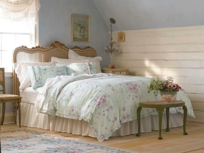 huonekalut nuhjuinen tyylikäs makuuhuone sisustus kukkakuvio kukkia