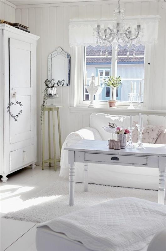 Tee nuhjuinen tyylikäs itse huonekalut nuhjuinen tyylikäs olohuone valkoinen lattialauta kirkkaita kangasnäytteitä