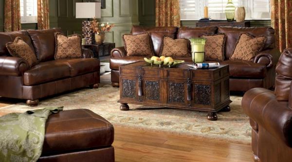 Huonekalut kuuluisilta suunnittelijoilta olohuone massiivinen nahka ruskea