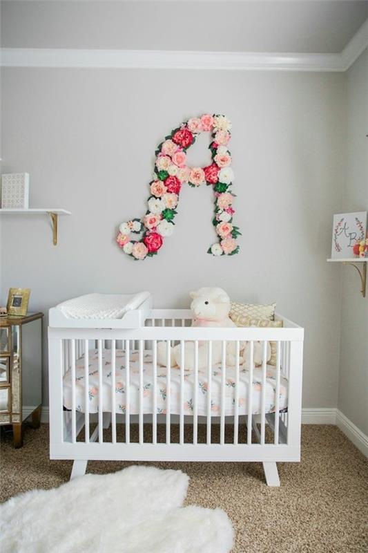 seinän väri vaaleanharmaa tyttöjen vauvan huone vaaleanharmaat seinät valkoiset huonekalut