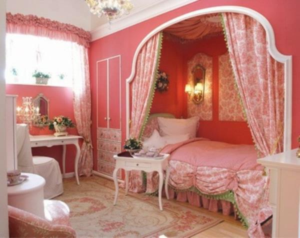 tyttö huone sisustus romanttinen vaaleanpunainen