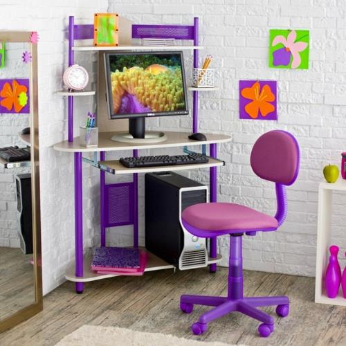 tyttö kirjoituspöytä työtuolin värisuunnittelu nuorten huoneeseen violetti vaaleanpunainen