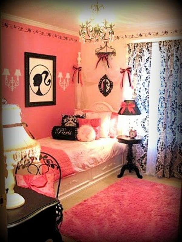 tyttöhuone vaaleanpunainen musta koristelu