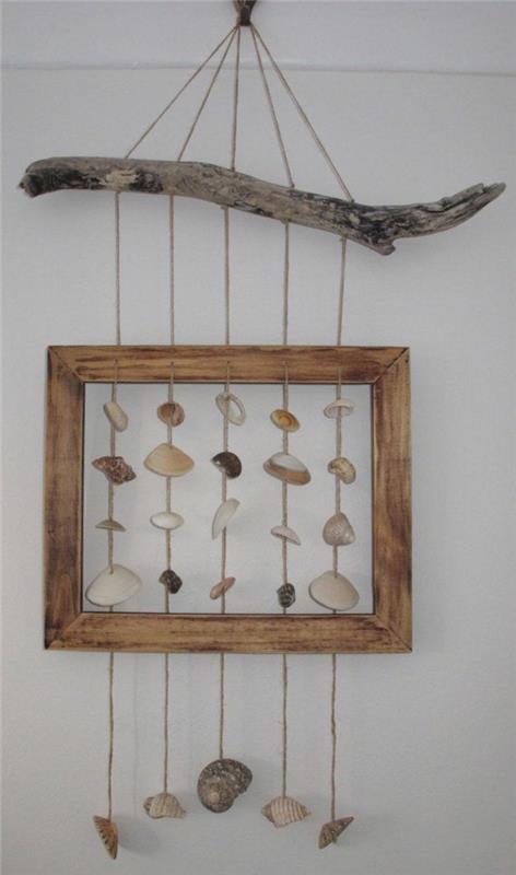 merenkulun sisustusideoita simpukoiden driftwood -puukehyksellä