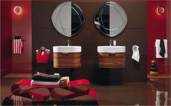 useita punaisia ​​suunnittelijakalusteita kylpyhuoneen suunnitteluideoita