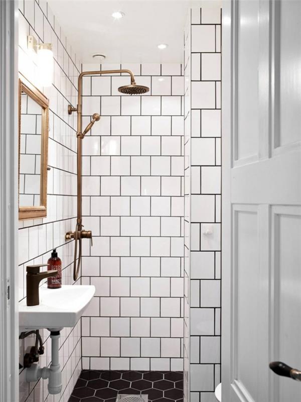 metro laatat valkoinen seinälaatat tumma lattia kylpyhuone ideoita pieni kylpyhuone