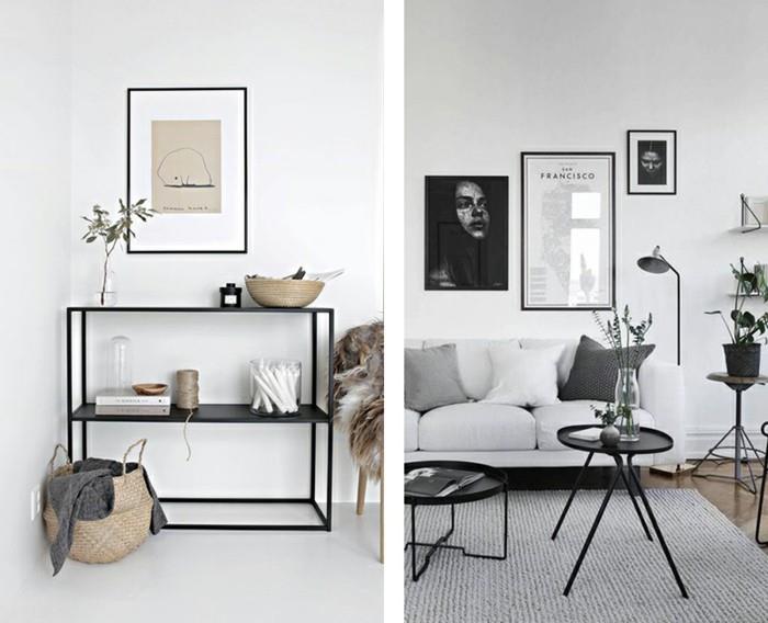 minimalistiset huonekalut kunnollinen seinäkoriste mustat huonekalut