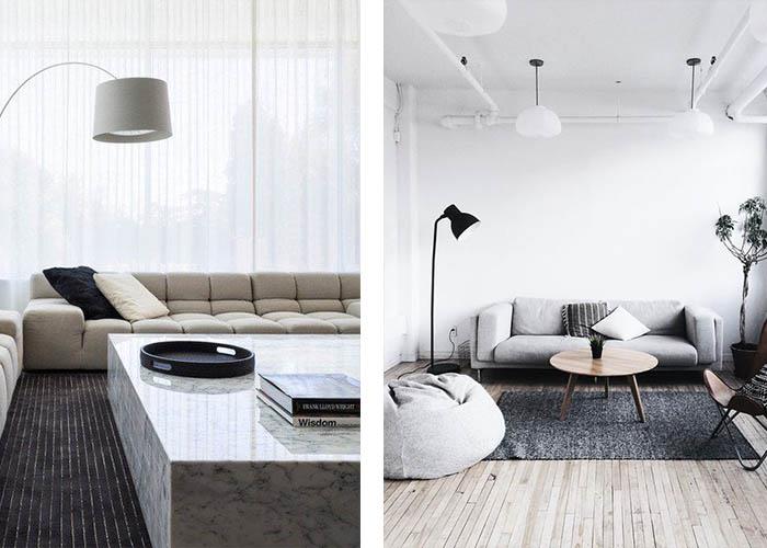 minimalistinen sisustus moderni valaistus olohuone