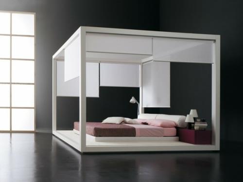 minimalistisesti sisustettu makuuhuoneen patja vuodevaatteet vaaleanruskea