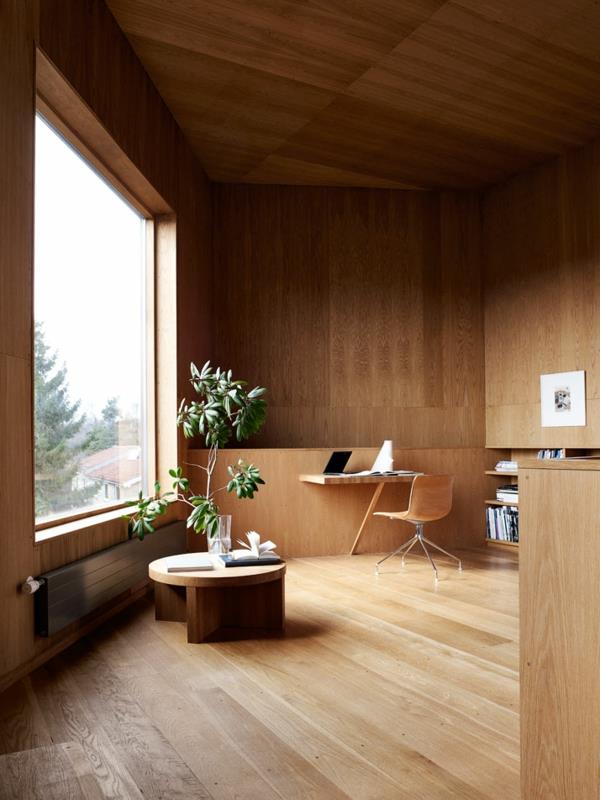 minimalistisesti suunniteltu kesäasunto sohvapöytä puutoimisto
