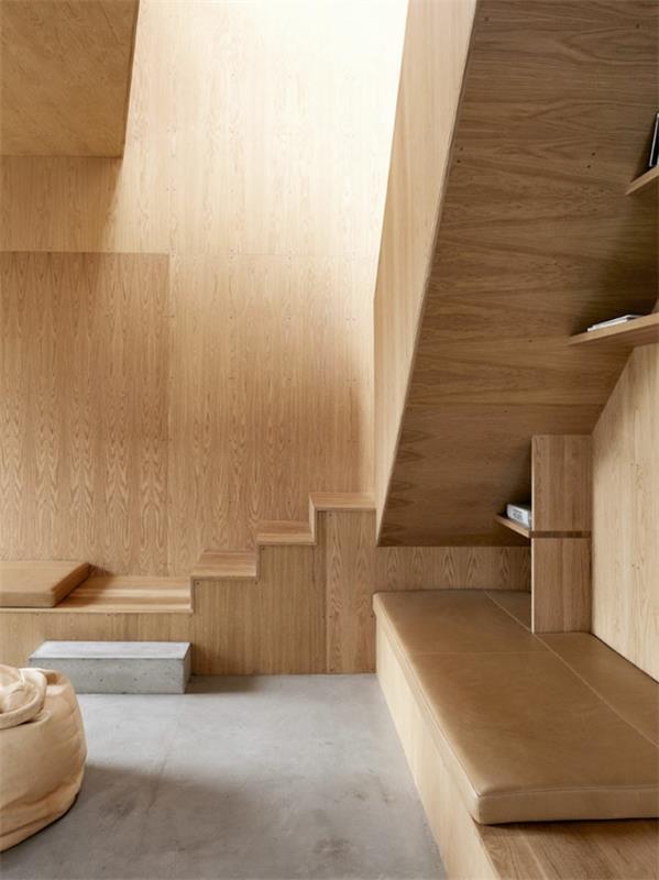 minimalistisesti suunniteltu kesäasunto portaat puukalusteet