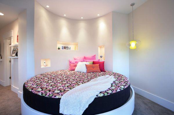 minimalistinen pyöreä sänky makuuhuone pyöreä seinä