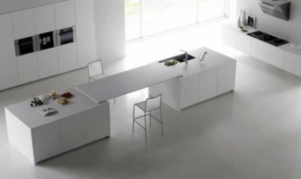 minimalistinen valkoinen keittiö ruokailutila design -asunto