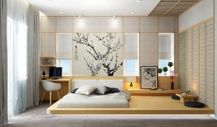 elävä minimalistinen kodikas makuuhuone luonnollista tunnelmaa