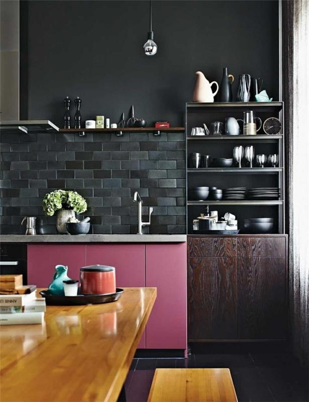 minimalistinen elävä moderni keittiö värillinen aksentti