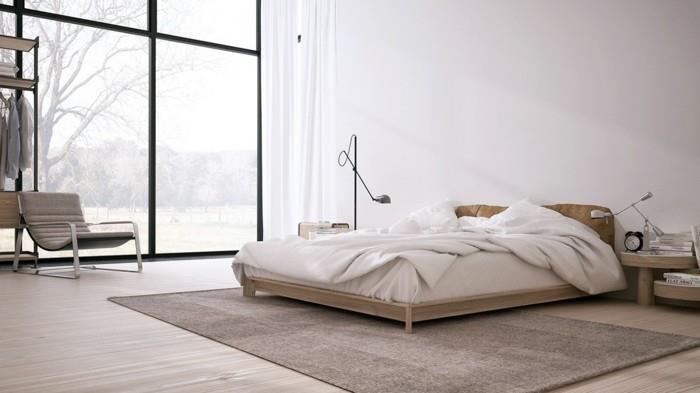 elävä minimalistinen yksinkertainen makuuhuoneen sisustus maanläheiset värit