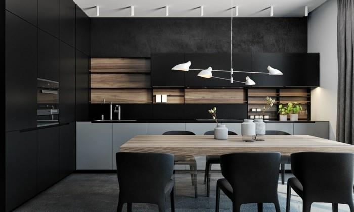 elävät minimalistiset mustat keittiökaapit epätavallinen lattia