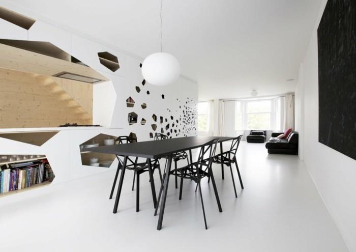 minimalistiset elävät mustat huonekalut valkoiset seinät