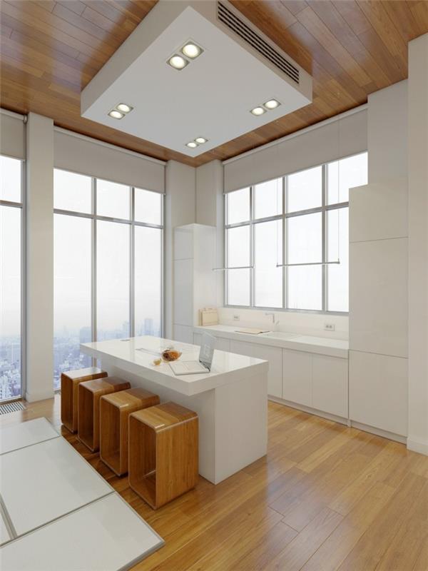 minimalistinen elävä valkoinen keittiö mukavat istuimet