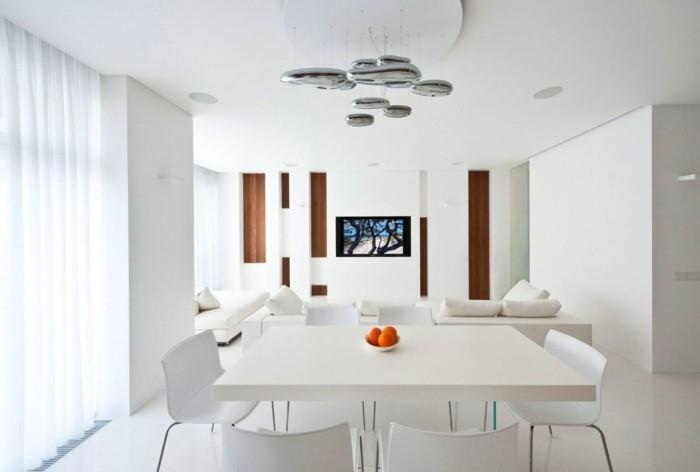 minimalistinen olohuone valkoinen ruokasali moderni valaistus