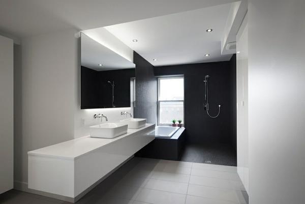 minimalistisia kylpyhuoneen sisustusideoita mustavalkoisena