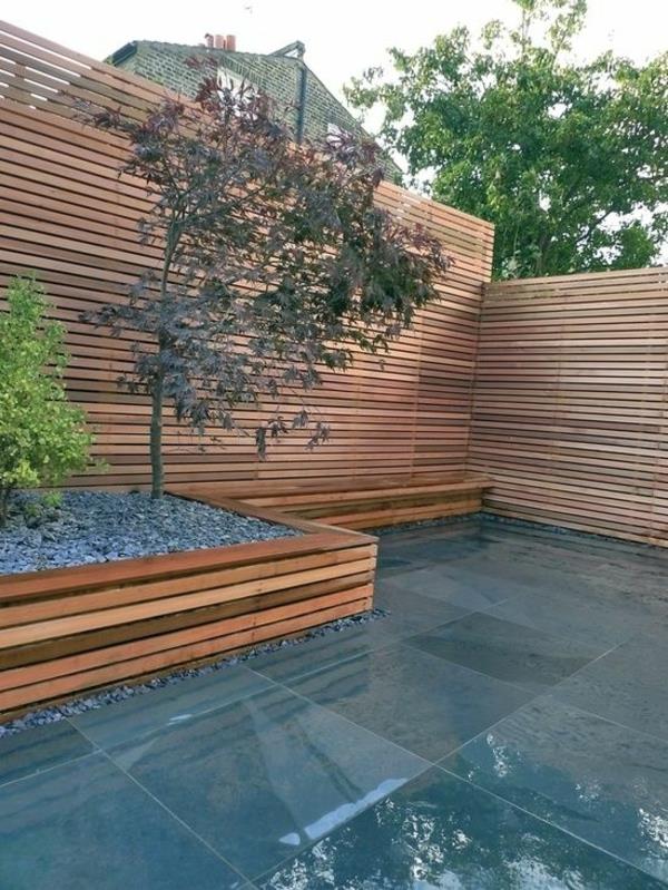 minimalistiset puutarhan suunnitteluideat puinen aidan lattia