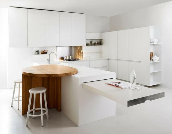 minimalistinen valkoinen keittiö ruokailutila elmar studio