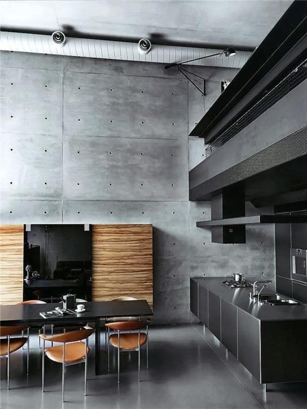 minimalistinen keittiösuunnittelu betoniseinäiset keittiökalusteet miehille