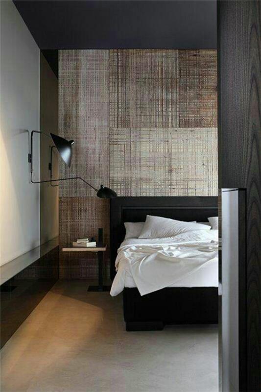 minimalistinen makuuhuoneen seinän suunnittelu beige musta
