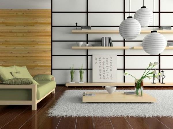 minimalistinen japanilaistyylinen olohuone