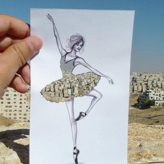 muoti-piirustus-kerrostalot-view-city-panorama-ballerina