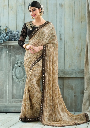 Beige satin saree